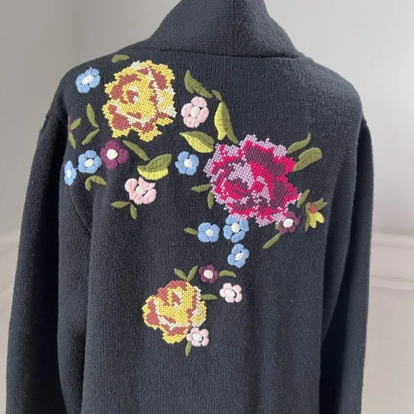 Soft Surroundings Black Cardigan with Floral Embroidery - Picture 8 of 13